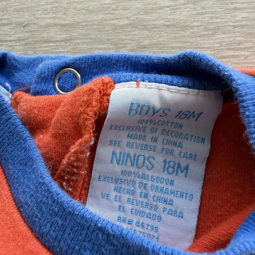 Disney Mickey Mouse Pluto Orange Blue Colorblock Romper Infant Boys 18M VTG 90’s